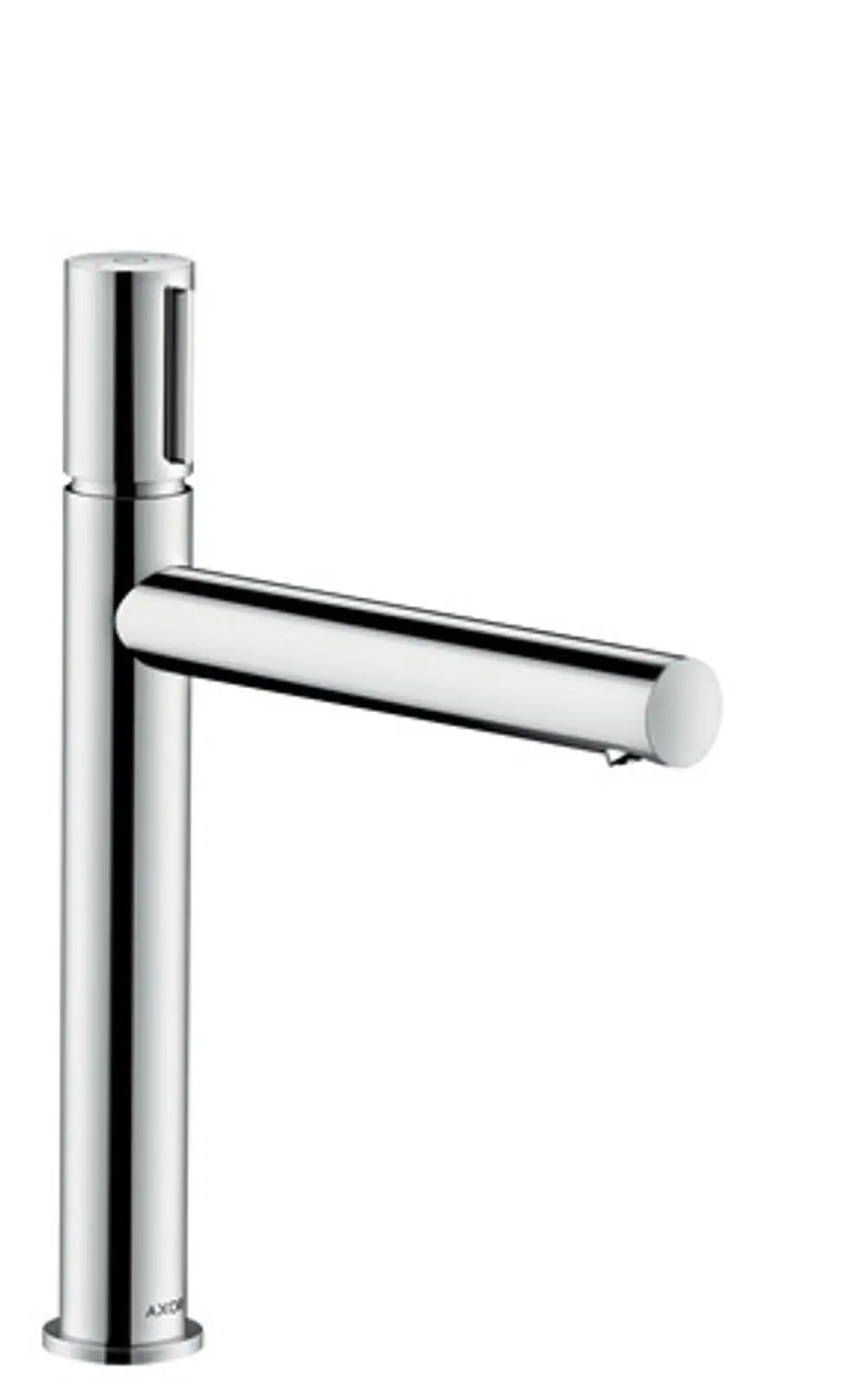 Waschtischmischer von AXOR mit glattem Chromfinish, hoher, schwenkbarer Auslauf und integrierter Ablaufgarnitur, geeignet für Aufsatzwaschtische.